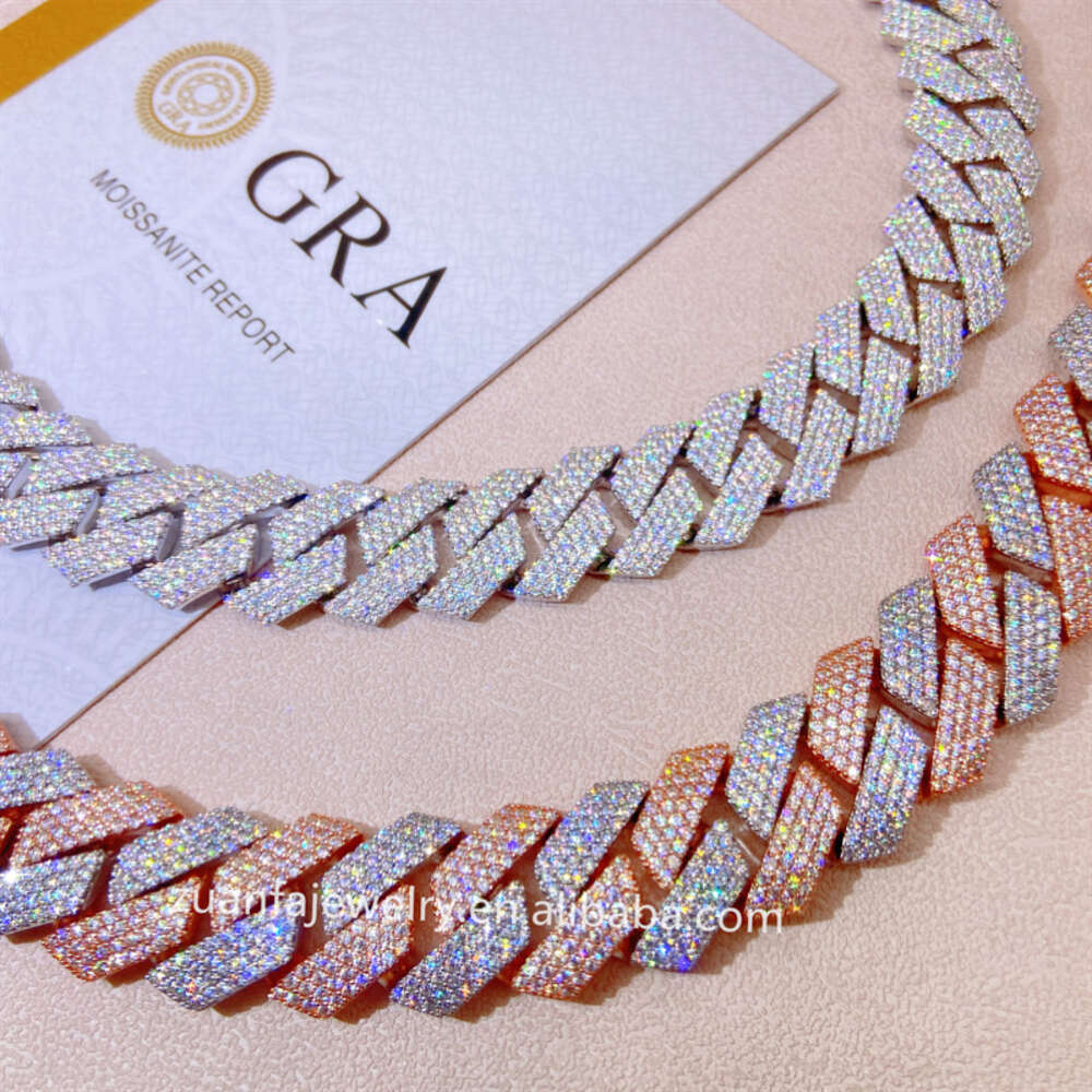 20mm 22inch White and Yellow Gold Two Tone Color Big Iced Out Moissanite Miami Hip Hop Jewelry Cuban Link Chain
