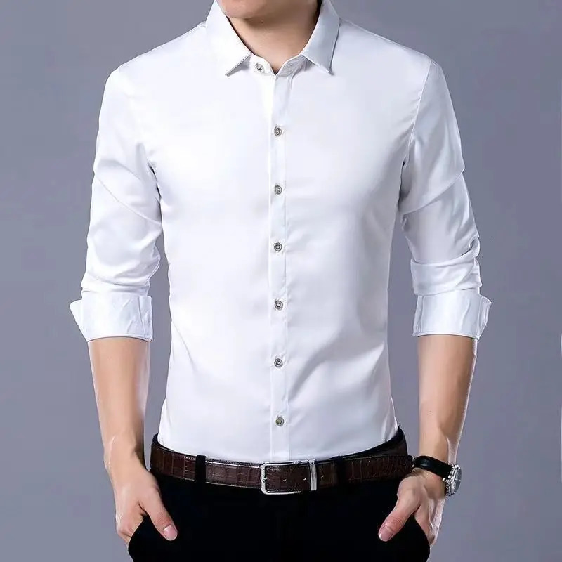 Smart Casual Men Thin Plaid Smooth Shirts Long Sleeve Lapel Spring Autumn Clothing Koreon Male Loose Business Fashion Tops 240109
