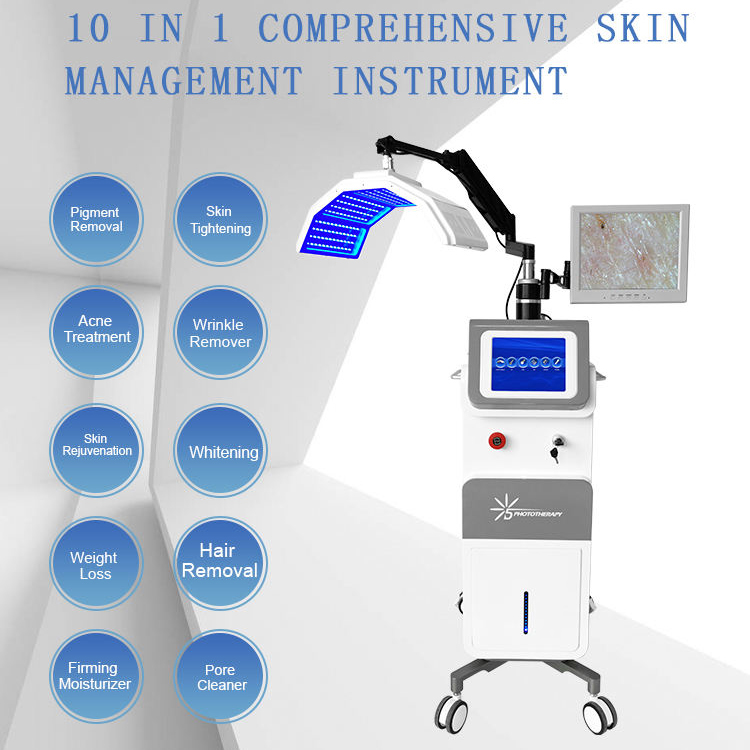 10 in 1 Wide Application Pdt Machine For Skin Tightening 7 Colors Acne Spot Removal Dermabrasion RF Vacuum Anti-wrinkle Anti-aging Machine