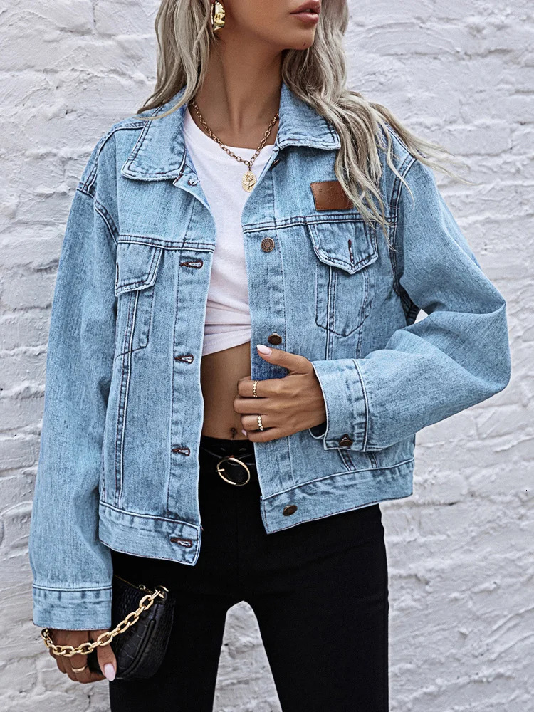 Benuynffy Turndown Collar Loose Denim Jacket Women Spring And Autumn Single Breasted Female Outwear Casual Jean Coats Jackets 2109