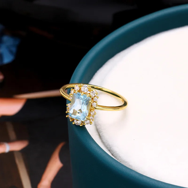 LAMOON Vintage Natural Topaz Rings Gemstone Ring Blue Topaz 925 Sterling Silver K Gold Plated Wedding Engagement For Women RI190 240109
