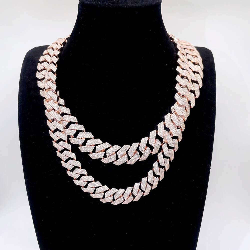 15mm 18mm Width 4row Moissanite Diamond 925 Silver Iced Out Cuban Link Chain Iced Out Initial Necklace Cuban Link Chain