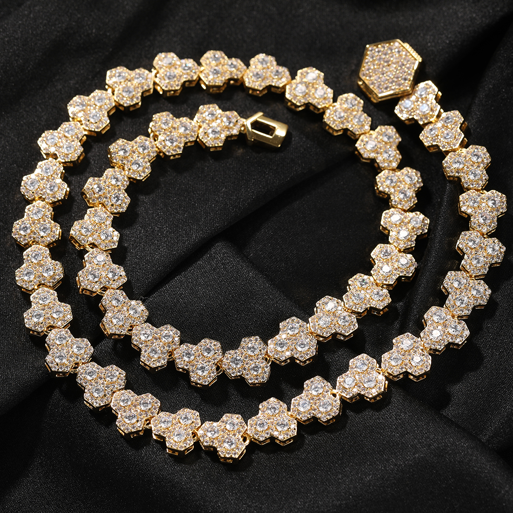 Men's 10mm Hip Hop Tennis Chain Necklace with Honeycomb Design - 18K Gold-Plated & 5A Grade Cubic Zirconia Stones