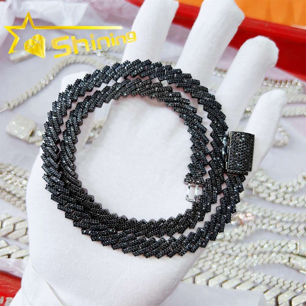 Best Price Hip Hop Necklace S925 Sterling Silver with Vvs Black Moissanite Diamond Iced Out Cuban Chain
