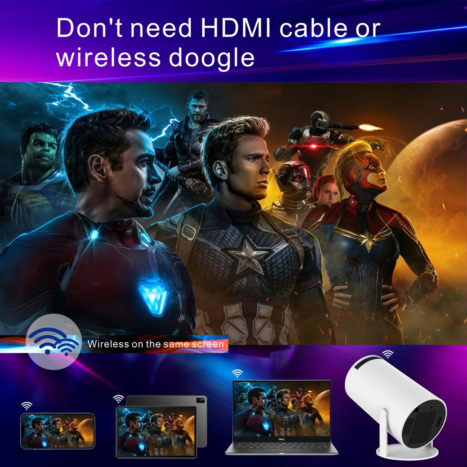 HY300 Android Wifi Smart Portable Projector for Phone 1280 720P Full HD Office Home Theater Video Mini 240110