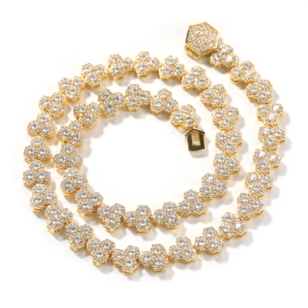 Men's 10mm Hip Hop Tennis Chain Necklace with Honeycomb Design - 18K Gold-Plated & 5A Grade Cubic Zirconia Stones