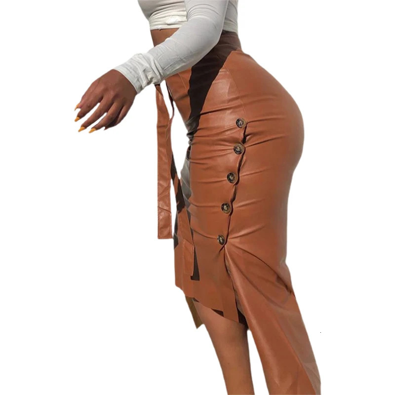 Women Skirt Female Drawstring High Waist Pleated Asymmetrical Outfits Elegant Ladies Solid Bag Hip Clothing PU Leather 240110