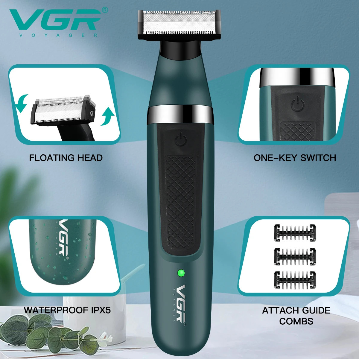 VGR Beard Shaver Professional Beard Razors Waterproof Hair Cutting Machine Dual-Sided Blades Shaving Machine for Men V-393 240110