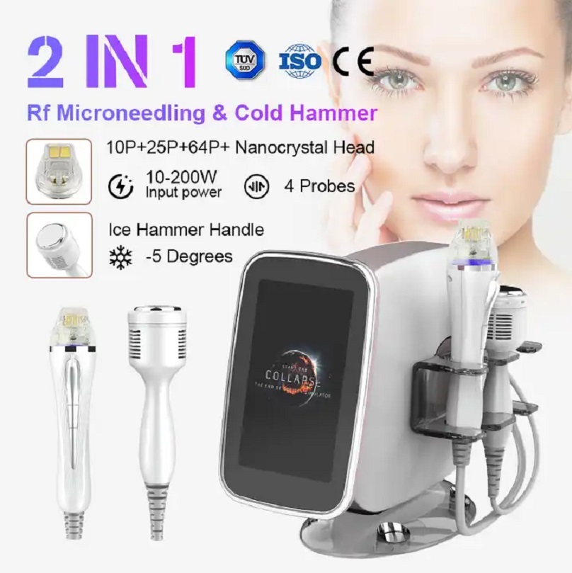 2024 Advanced Cryo Microneedle RF Machine - 2-in-1 Wrinkle Massager and Cold Hammer for Radiofrequency Skin Tightening and Face Lifting