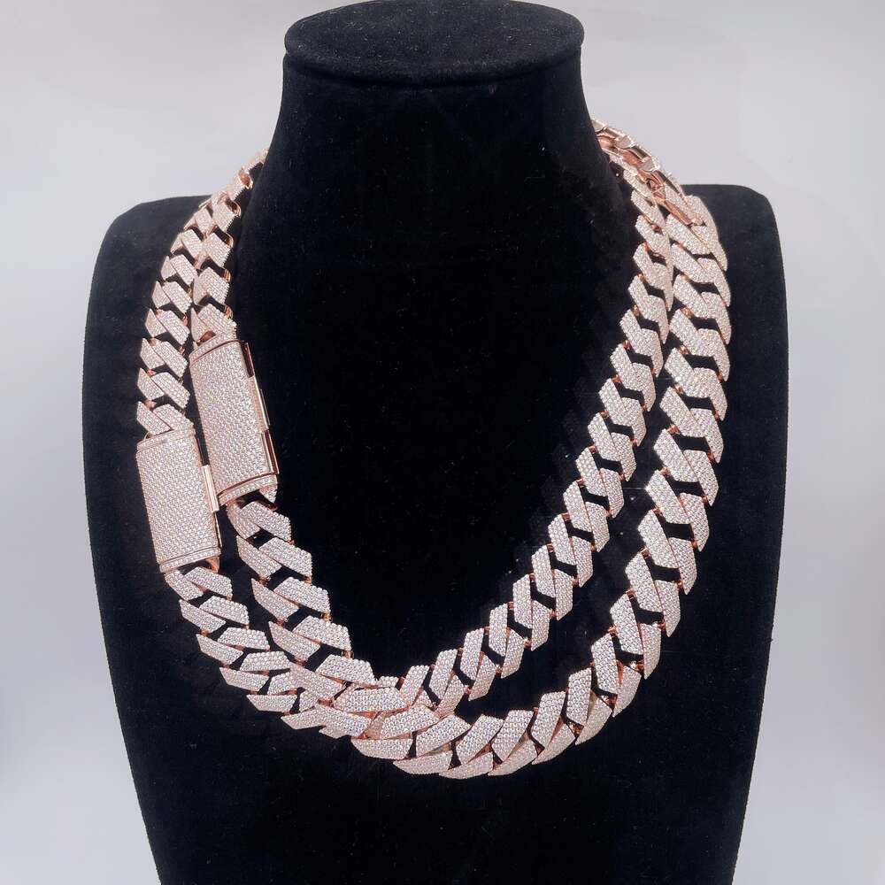 15mm 18mm Width 4row Moissanite Diamond 925 Silver Iced Out Cuban Link Chain Iced Out Initial Necklace Cuban Link Chain