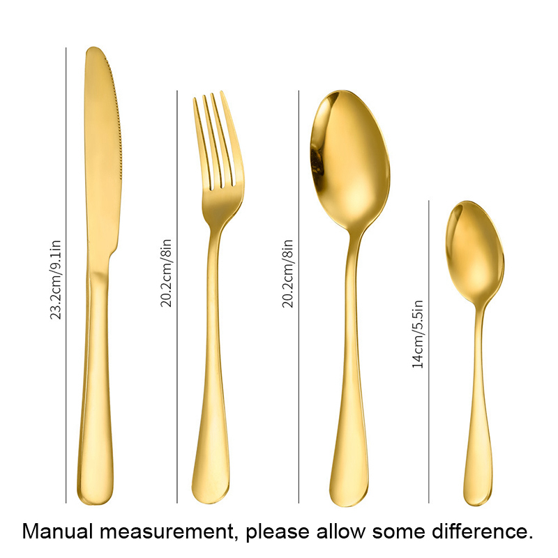 4Pcs/Set Gold Flatware Set Stainless Steel Silverware Cutlery Set Tableware Western Dinnerware Golden Fork Spoon Knife Steak Kitchen Utensil W0167