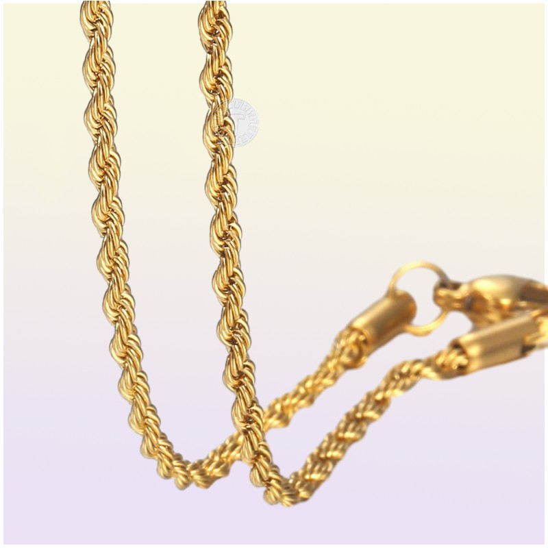 Gold Chain For Men Women Wheat Figaro Rope Cuban Link Chain Gold Filled Stainless Steel Necklaces Male Jewelry Gift Whole
