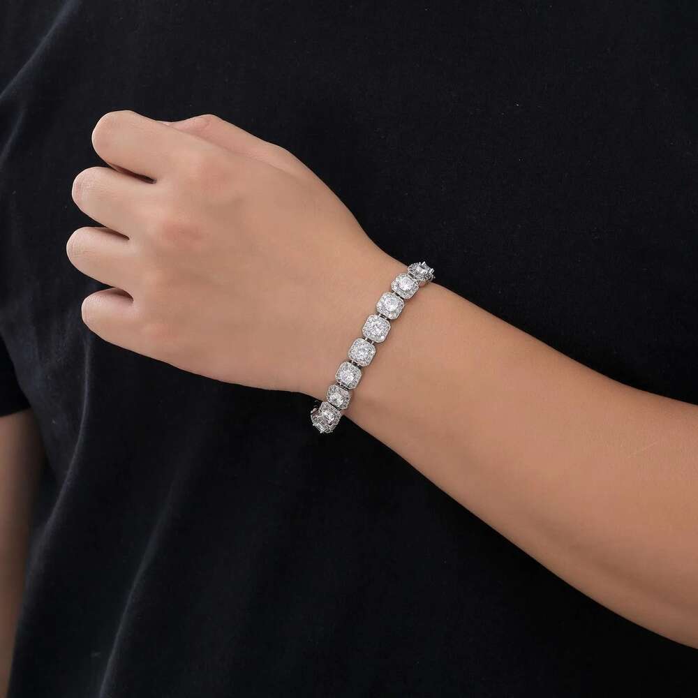 Hip Hop Iced Out Square Moissanite Diamond Tennis Cuban Link Chain Jewelry Gold Plated Bling Tennis Necklace for Women Men