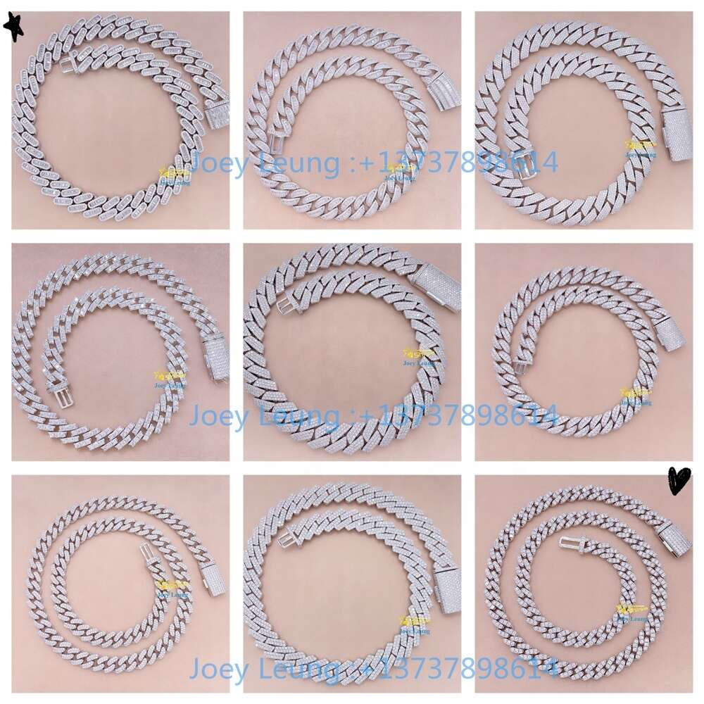 Fine Jewelry Hip Hop Gold Plated 925 Silver 12mm 15mm 18mm Vvs Moissanite Diamond Cuban Link Chain Iced Out