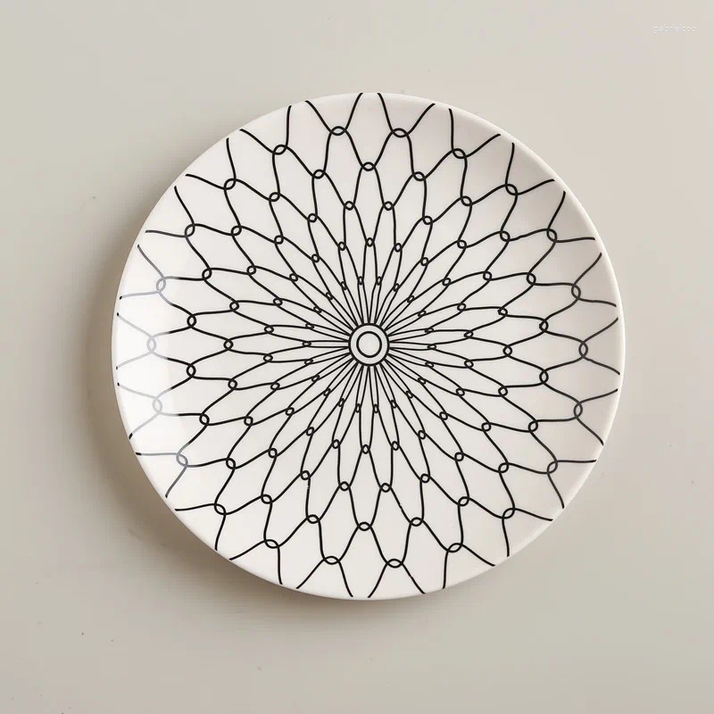Plates Nordic Tableware Geometric Patterns 8/10 Inch Ceramic Dinner Plate Dish Porcelain Dessert Dinnerware Cake Patterned steak plate and pasta plate