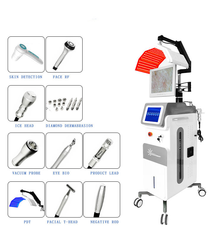 10 in 1 Wide Application Pdt Machine For Skin Tightening 7 Colors Acne Spot Removal Dermabrasion RF Vacuum Anti-wrinkle Anti-aging Machine