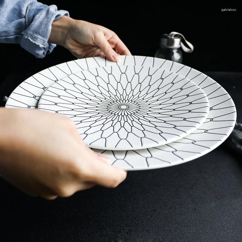 Plates Nordic Tableware Geometric Patterns 8/10 Inch Ceramic Dinner Plate Dish Porcelain Dessert Dinnerware Cake Patterned steak plate and pasta plate