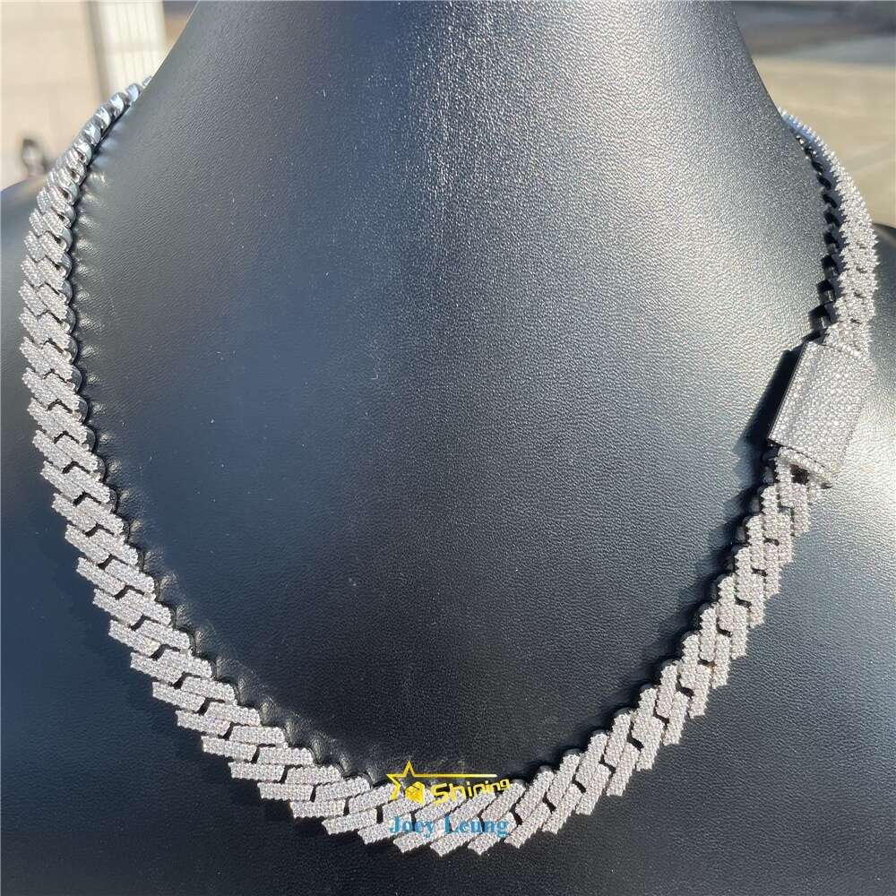 Hip Hop Jewelry Real Gold Plating Silver Necklace Moissanite Cuban Link Chain Iced Out