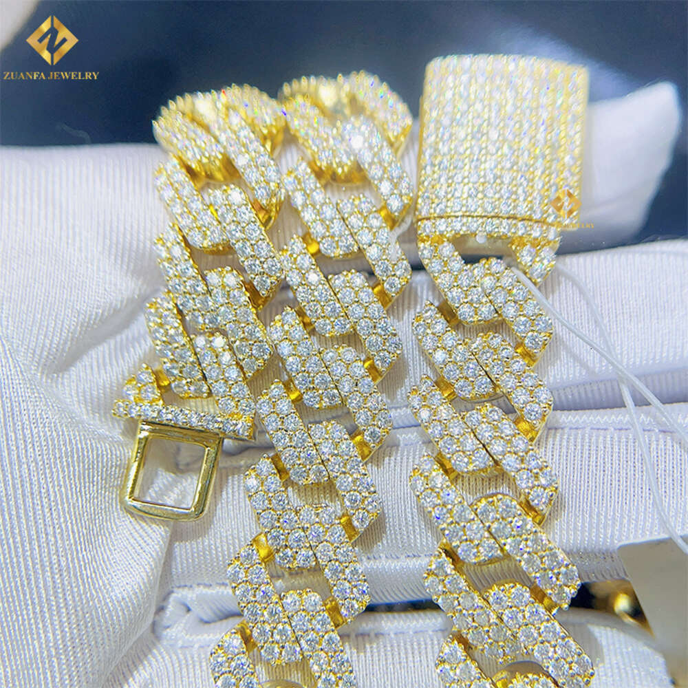 Hiphop Jewelry 15mm Iced Out Vvs Moissanite Chain 925 Sterling Silver Miami Cuban Chain Necklace