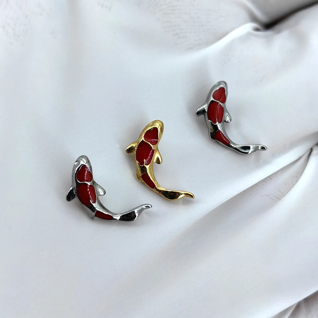 MDNEN G23 Goldfish EAR PIERC Oil Dripping Paved Threaded Top Studs Tragus Pircing Earrings Lip Stud Piercing Jewelry 240110