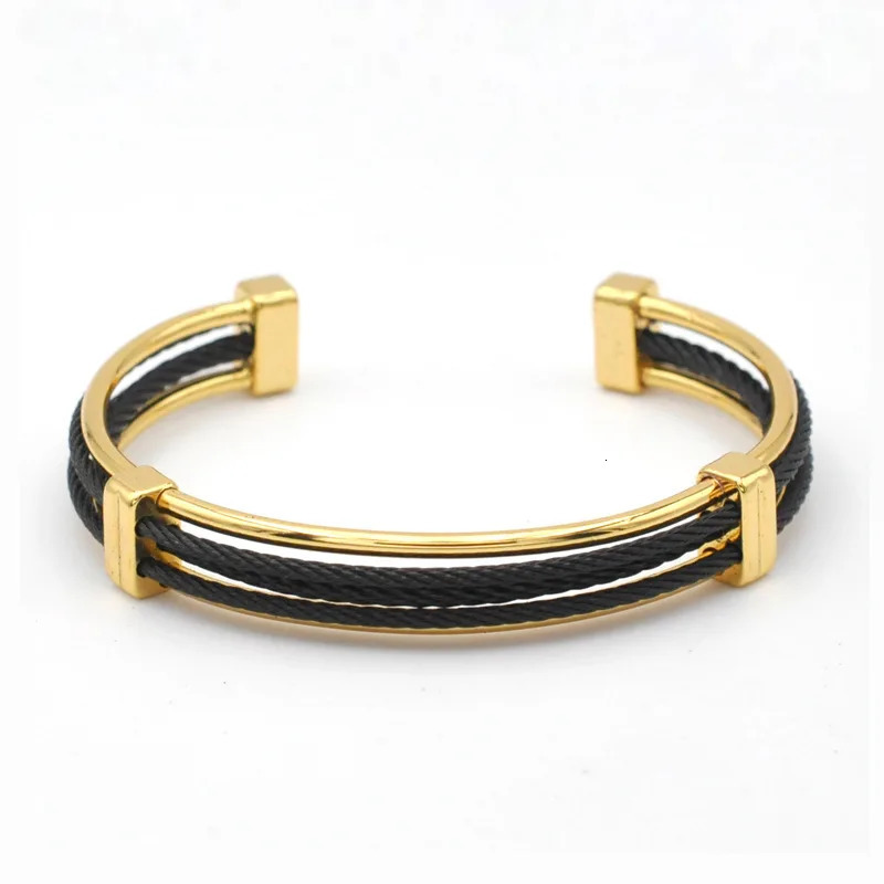 European and American Stainless Steel Braided Wire Rope Hollow Bangles Open Ins Style Retro Gold Steel Bracele 240110