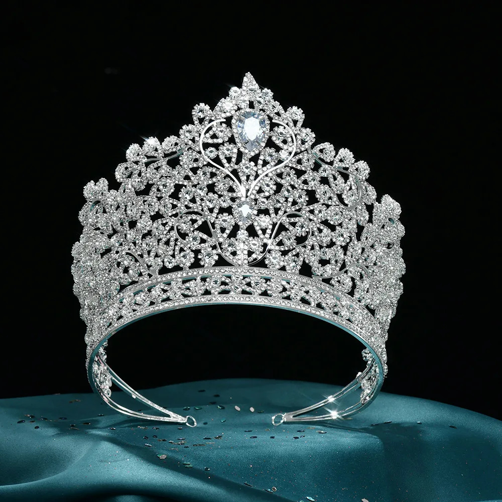 Zirconia Tiaras and Crowns Rhinestones Headband For Brides Party Big Large Headpiece Wedding Accessories Bridal Hair Jewelry 240110