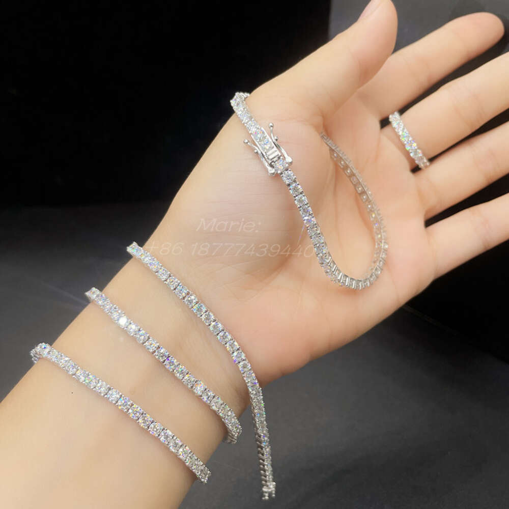 14k White Gold Plated Fine Jewelry S925 with Vvs Moissanite Diamond Tennis Ring Bracelet Necklace Sets