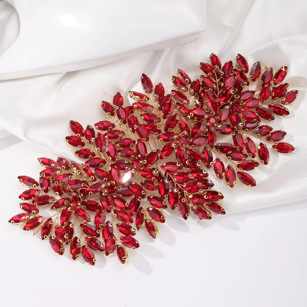 Green Rhinestone Bridal Hair Comb Headpiece Red Handmade Wedding Hair Accessories Party Jewelry Tiara for Women Girls Headdress 240110