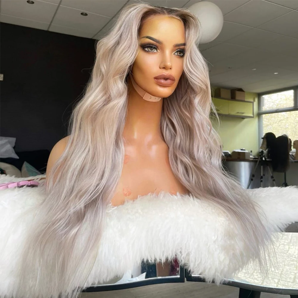Free shipping Brazilian Hair Sier Grey Blonde Frontal Wigs Loose Water Wave Front for Women Ombre Full Lace Wig HD Pre Plucked