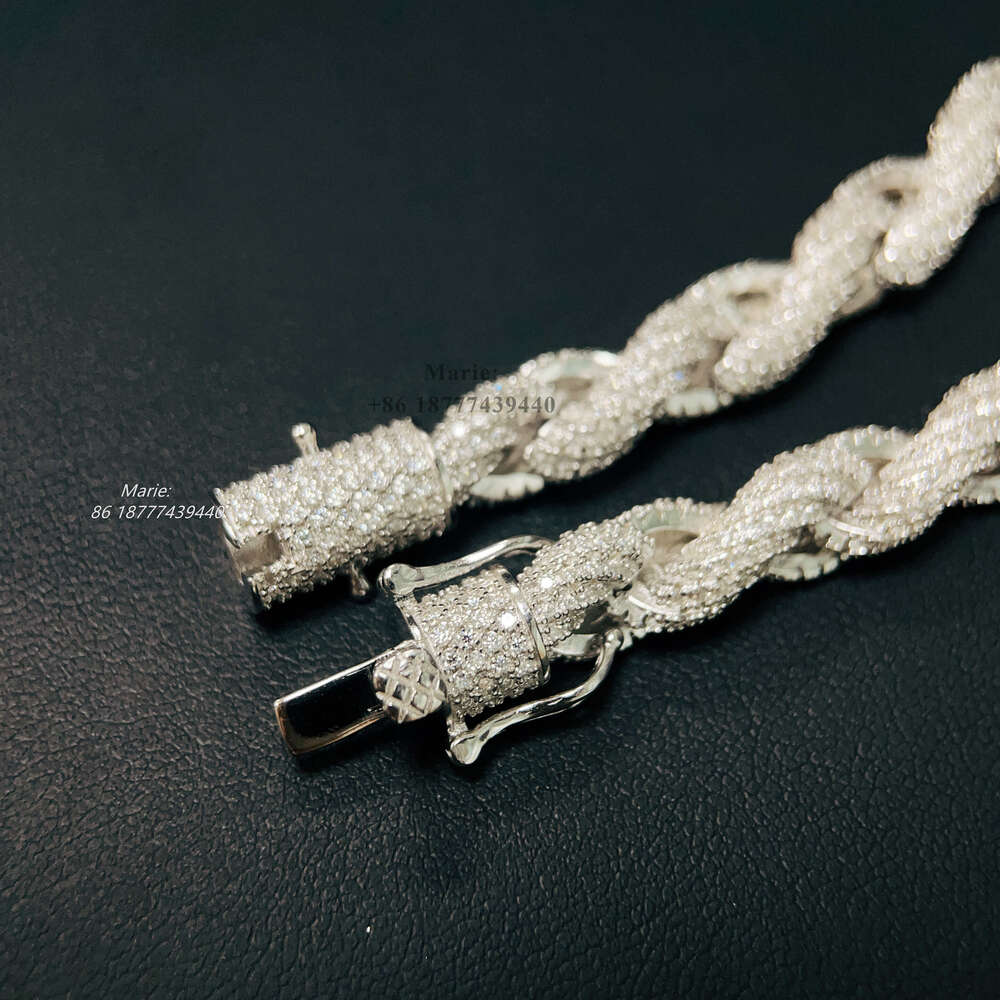 Fashion Jewelry Vvs Moissanite Diamond 7mm Wide Rope Chain Iced Out Necklace 925 Sterling Silver Hip Hop
