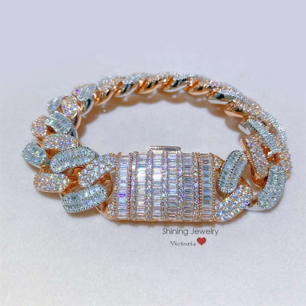 Rose Gold 2 Tone Vvs Moissanite Diamond 20mm Thick Sterling Silver Cuban Bracelet