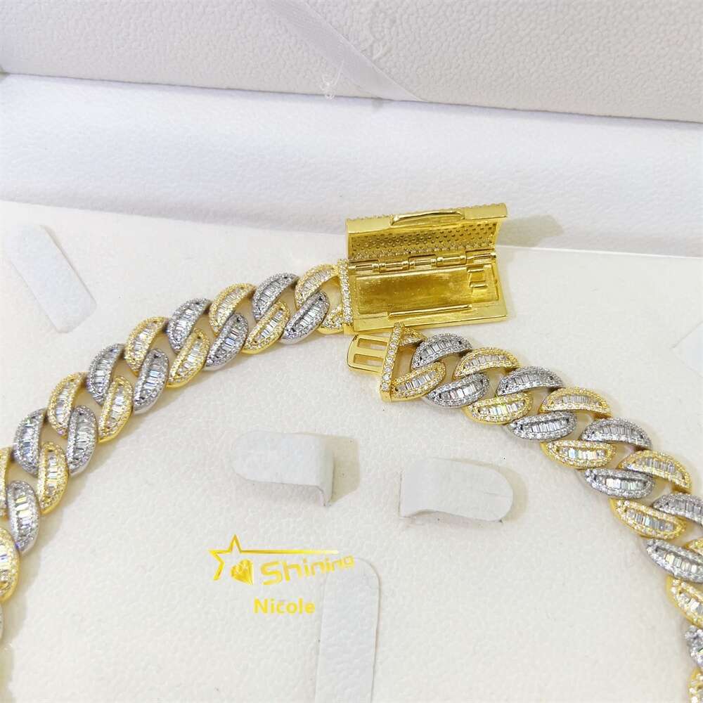 Custom Iced Out Jewelry 15mm Width 2 Tones Gold Plated S925 Gra Moissanite Miami Cuban Link Chain