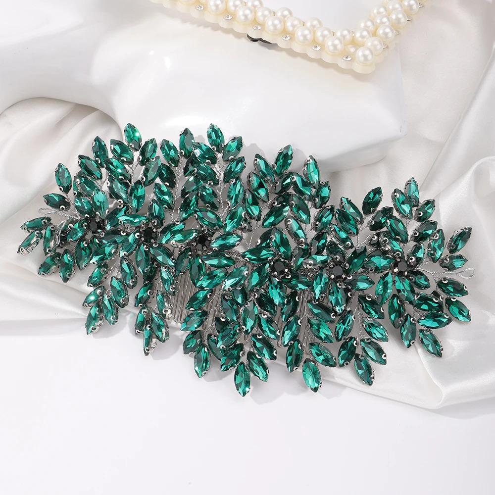 Green Rhinestone Bridal Hair Comb Headpiece Red Handmade Wedding Hair Accessories Party Jewelry Tiara for Women Girls Headdress 240110