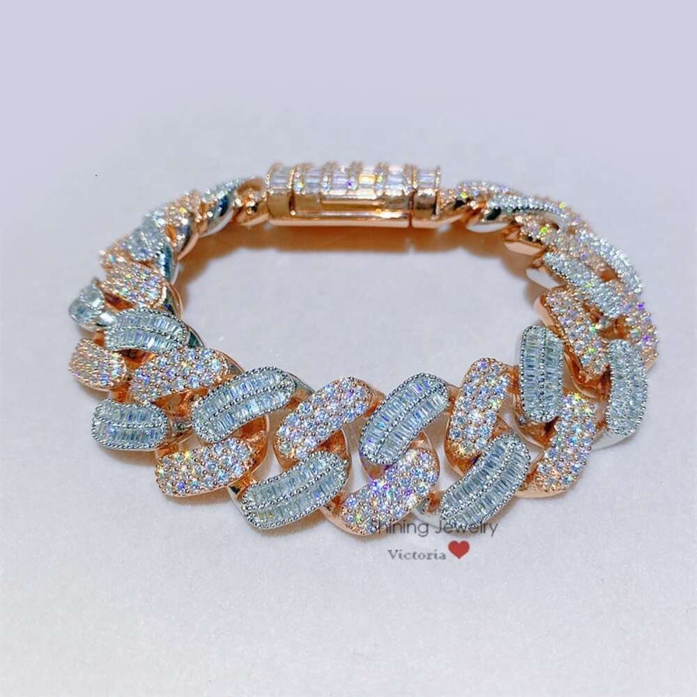 Rose Gold 2 Tone Vvs Moissanite Diamond 20mm Thick Sterling Silver Cuban Bracelet