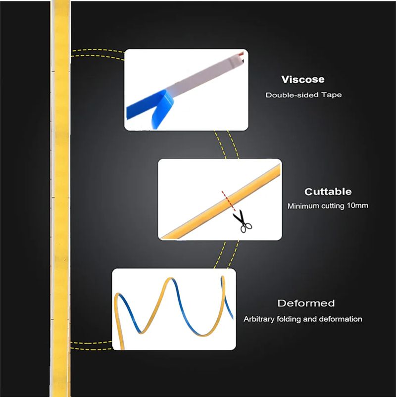3mm 5mm Ultra Thin COB LED Strips 12V 24V RA>90 High CRI LED Tape Light Cuttable Flexible 16.4FT Super Bright IP20 for Indoor House Kitchen