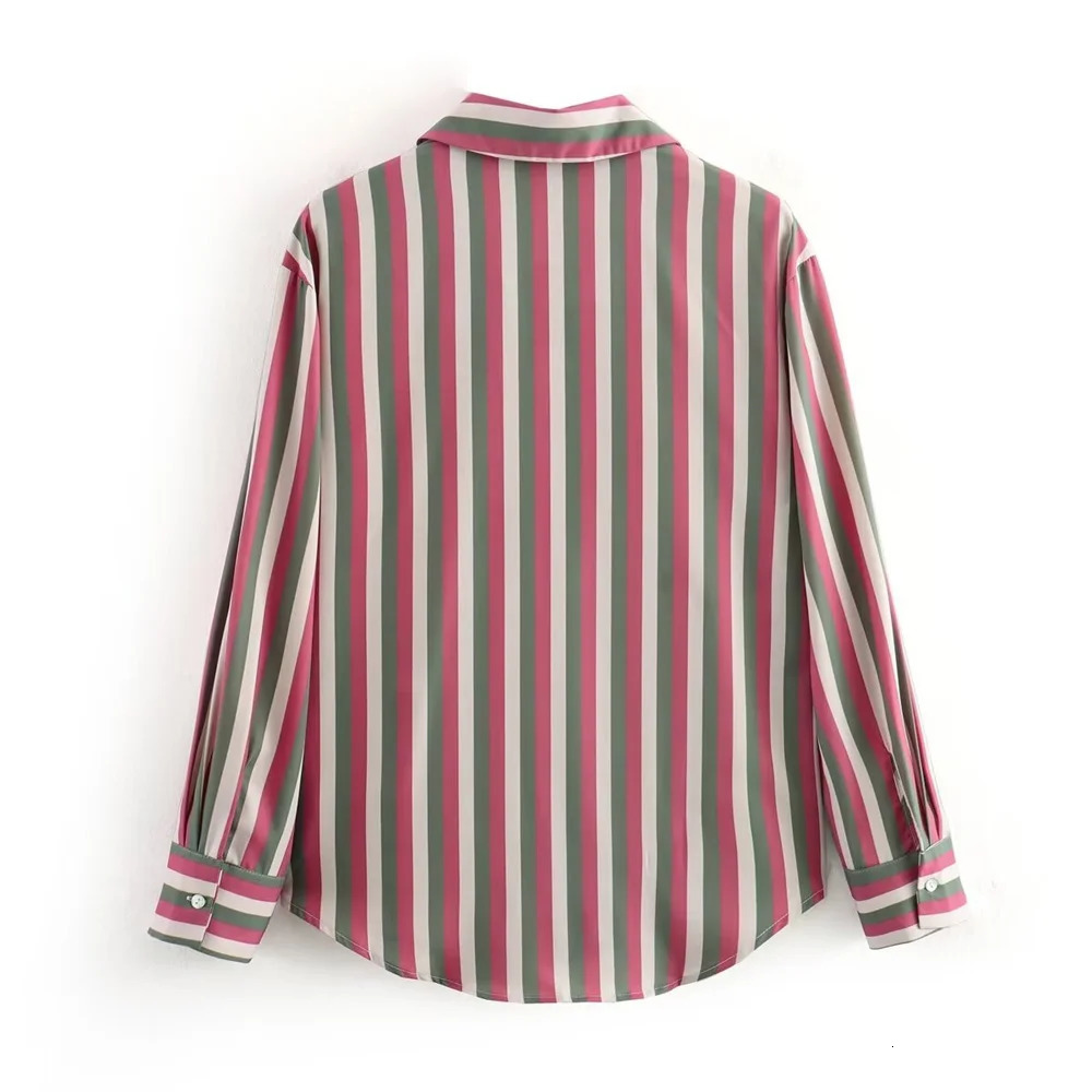 Zach Ailsa Early Spring Womens Fashion Casual Loose Versatile Striped Satin Texture Long sleeved Shirt 240111