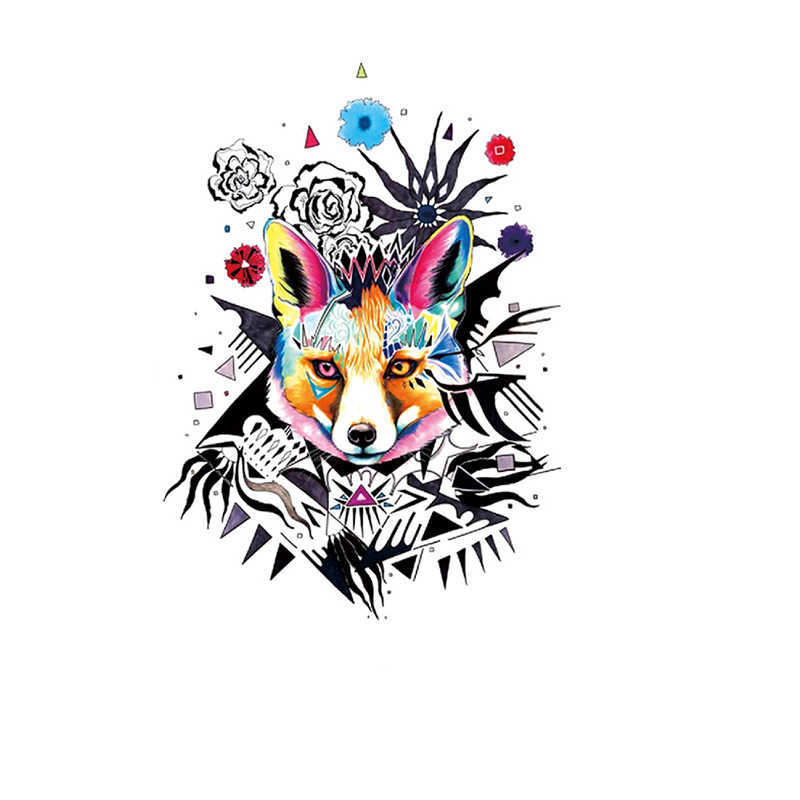 Fox Tattoo Sticker, Lion Tiger Colored Flower Arm, Water Transfer Printing, Waterproof Simulated Sticker