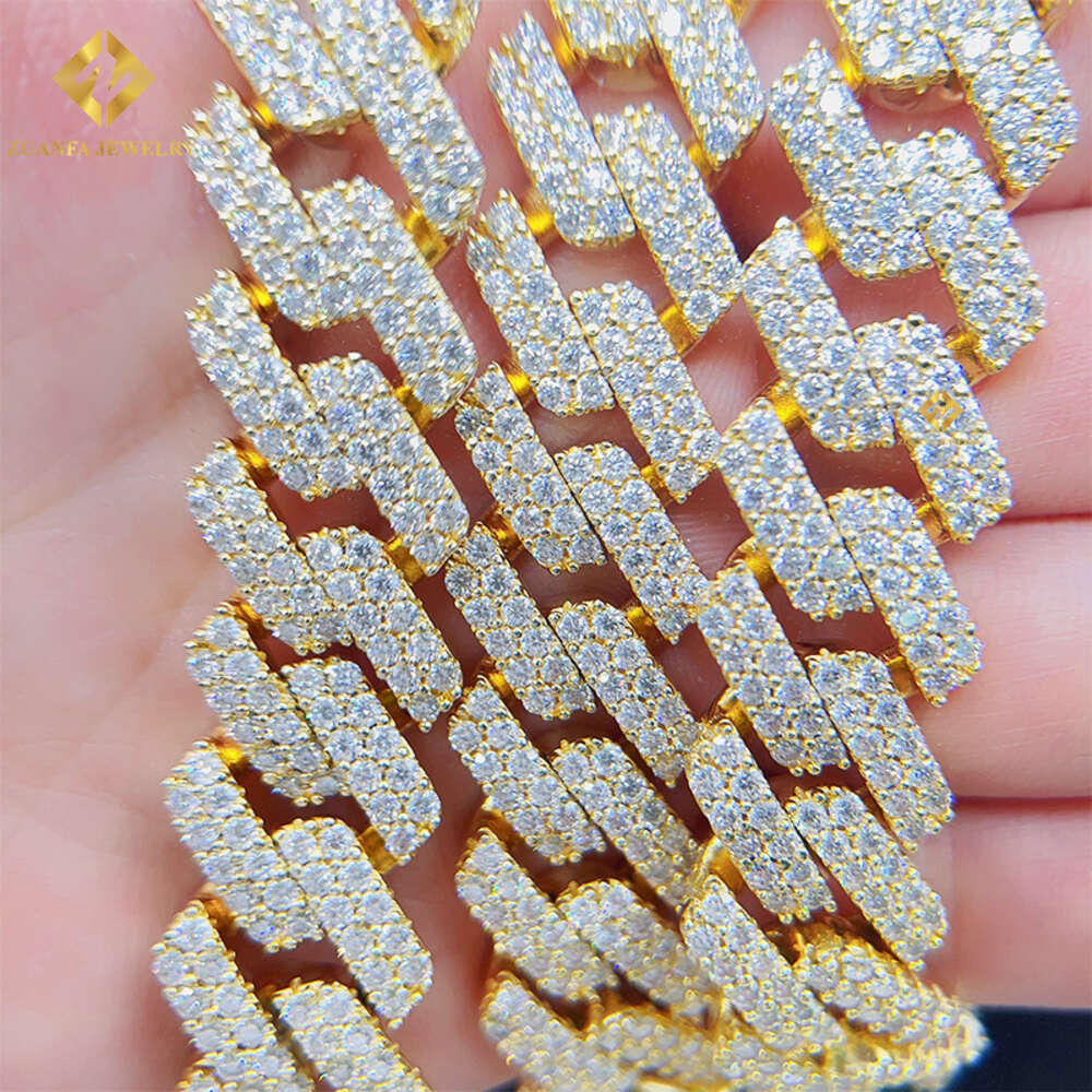 Hiphop Jewelry 15mm Iced Out Vvs Moissanite Chain 925 Sterling Silver Miami Cuban Chain Necklace