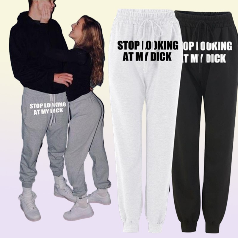 Summer Joggers Women Pants Letter Stop Looking At My Dick Sweatpants Hip Hop Black High Waist Jogging Pants Trousers Women
