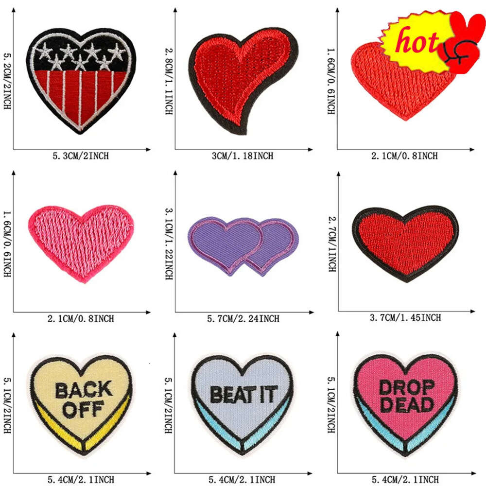 10 Pcs Heart Embroidered Patches for Clothing Wholesale Bulk Iron on Badge Lot Letter Sew Thermocollant Anime Cute Kids Designer