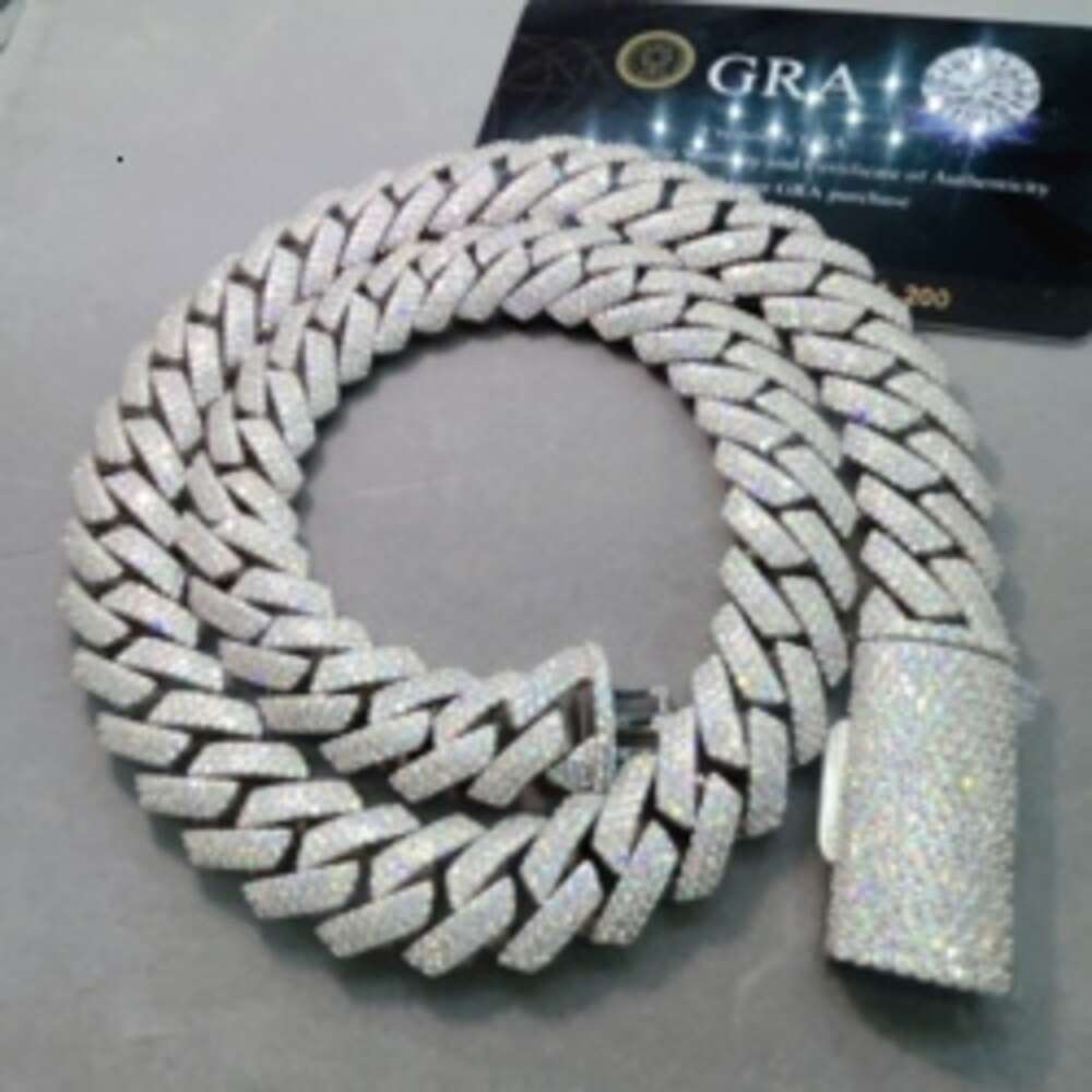Fine Jewelry Necklace 15mm 925 Sterling Silver Vvs Moissanite Cuban Link Chain