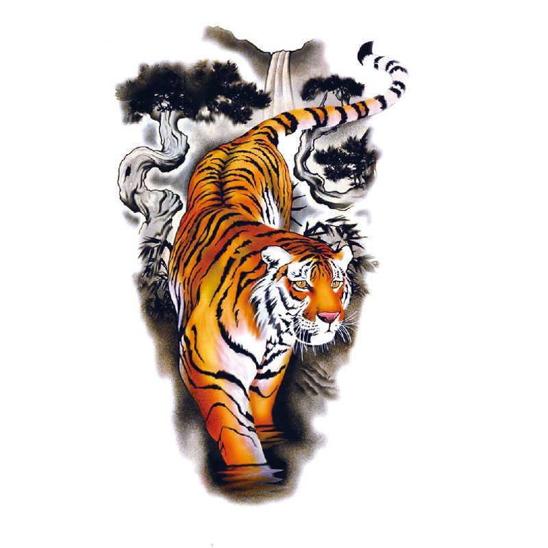 Fox Tattoo Sticker, Lion Tiger Colored Flower Arm, Water Transfer Printing, Waterproof Simulated Sticker
