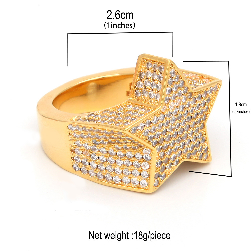moissanite ring mens diamond ring passed GRA Diamond Five-pointed star Mens star ring Hip Hop trendy ring moissanite diamond 18k gold sterling silver 