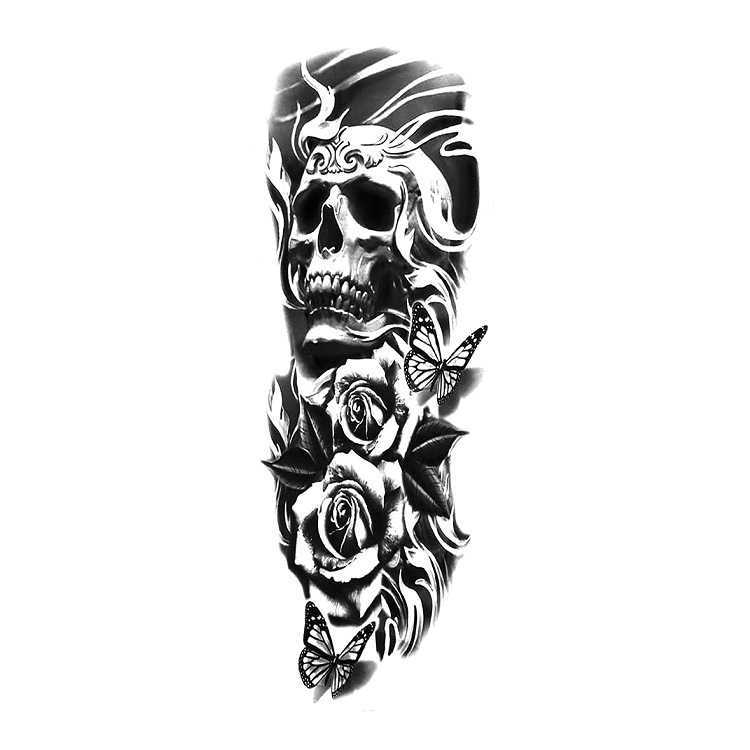 Makeup tattoo Full arm with animal pattern, lion figure, large flower simulation set, sticker