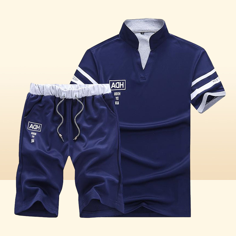 Men039s Summer Tracksuits Shorts Short Sleeve T Shirt Men Beach Tee Male Elastic Waist Homme Solid Color