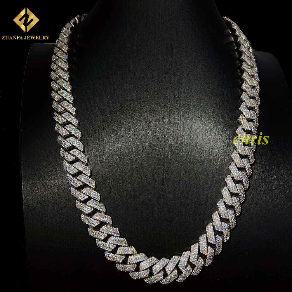 Fast Delivery 15mm 4 Rows Stone Vvs Moissanite Iced Out Diamond 925 Cuban Link Chain