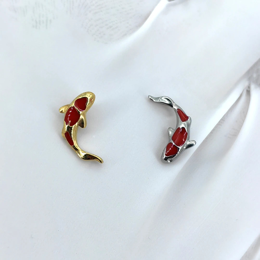 MDNEN G23 Goldfish EAR PIERC Oil Dripping Paved Threaded Top Studs Tragus Pircing Earrings Lip Stud Piercing Jewelry 240110