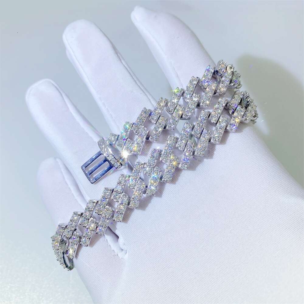 Bussdown Thick 8mm 10mm 13mm 925 Solid Silver Iced Out Vvs Moissanite Cuban Link Chain Cuban Link Bracelet