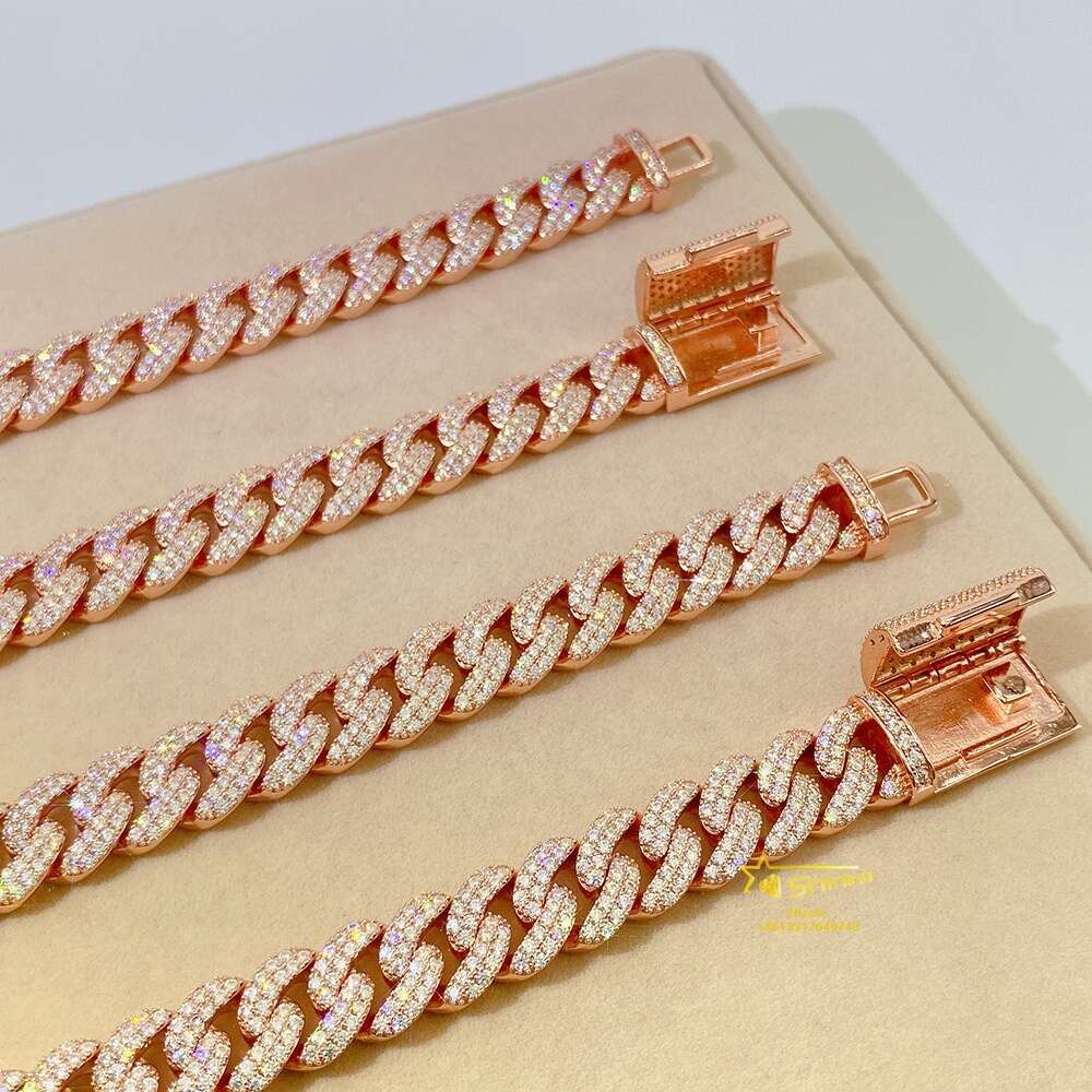 Wholesale Rose Gold Pass Diamond Tester Moissanite S925 13mm Trendy Mens Hip 13mm Iced Out Cuban Link Chain
