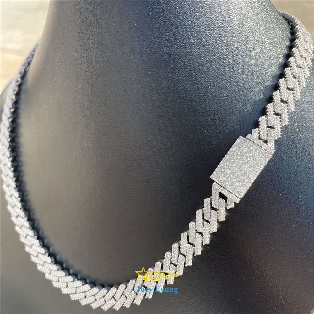 Hip Hop Jewelry Real Gold Plating Silver Necklace Moissanite Cuban Link Chain Iced Out